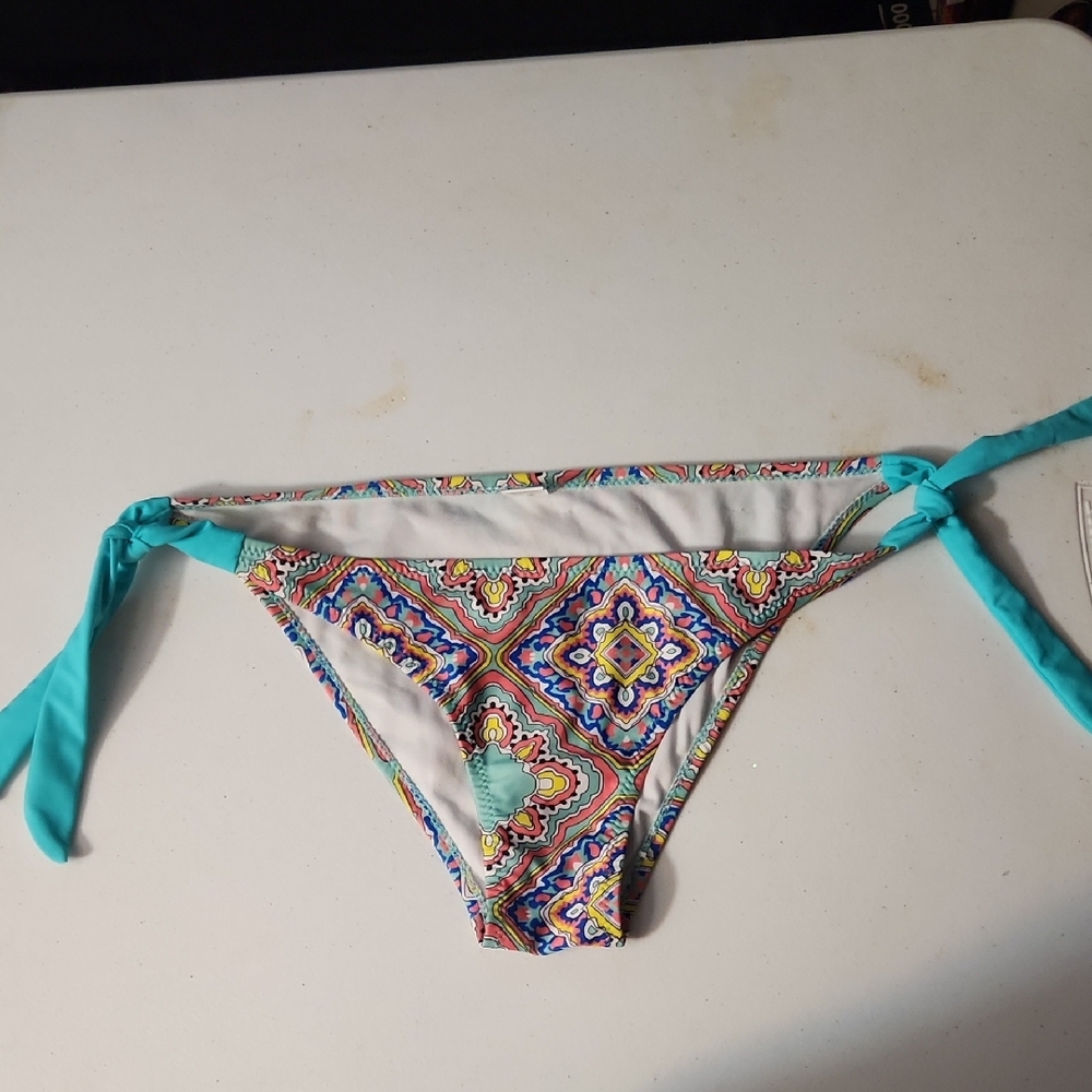 Colorful Patterned Bikini Bottom with Turquoise Accents
